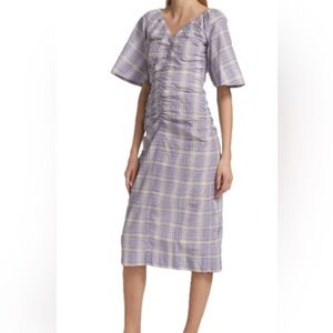 Ganni Seersucker Plaid Purple Midi dress